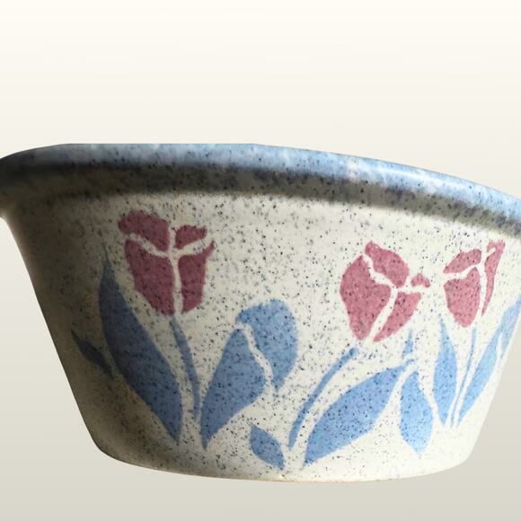Vintage Tulip Serving Bowl | Speckled Ceramic Floral Kitchen | 1980s Farmhouse - Picture 6 of 9